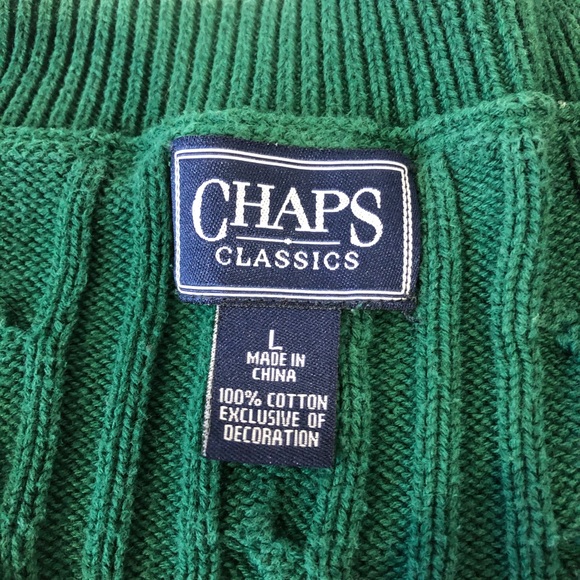 Chaps Classics Dark Green Cotton V Neck Sweater - Picture 8 of 8